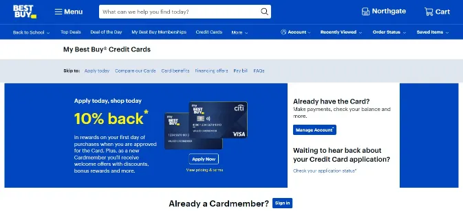 Best Buy Credit Card Webpage Showcasing Credit Cards