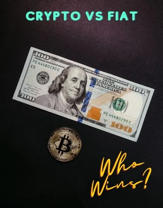 Bitcoin Vs. A 100 Dollar Bill Depicting Crypto Vs. Fiat