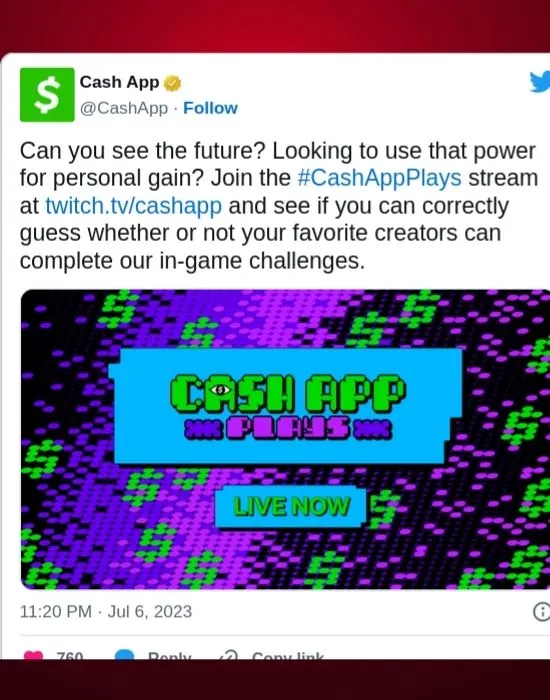 Cash App Post asking users to participate in the Cash App Play game.