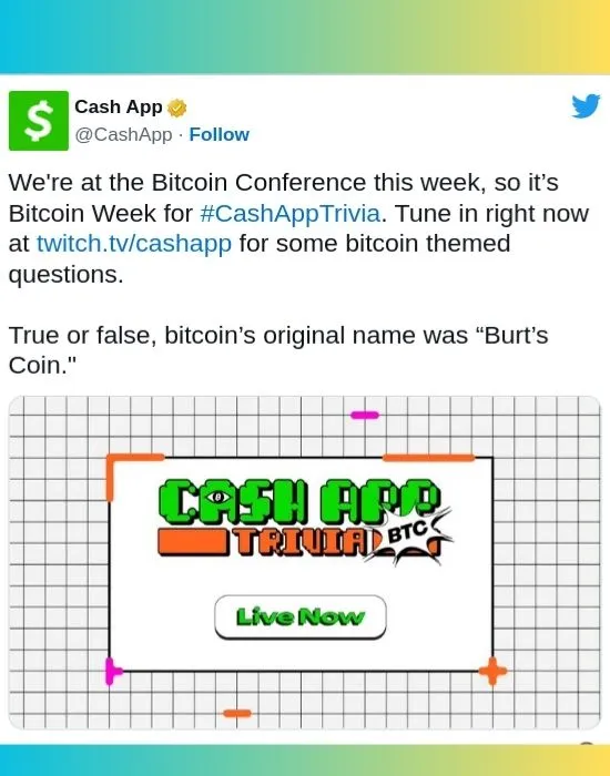 A Cash App Post promoting the Cash App Trivia challenge