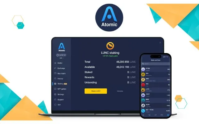 How To Stake LUNC Process Showing Atomic Wallet in Laptop and Mobile App
