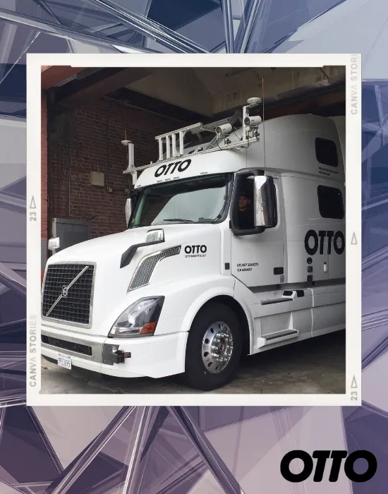 Otto Self Driven Truck Moving Out from Building