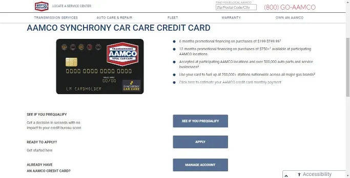 AAMCO Credit Card Homepage