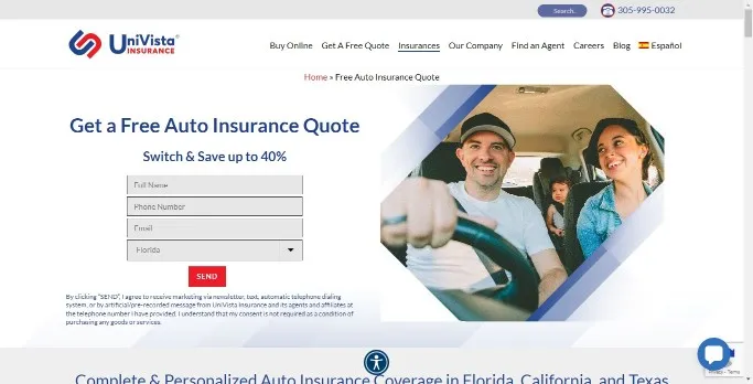 UniVista Insurance Auto Insurance Page