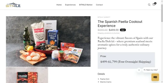 BitNile Shop with the displaying the Paella Cookout Experience