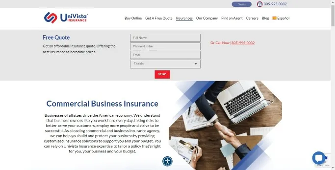 UniVista Insurance Commercial Insurance Page