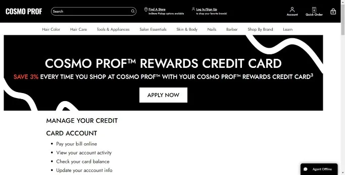 Cosmoprof Credit Card Home Page