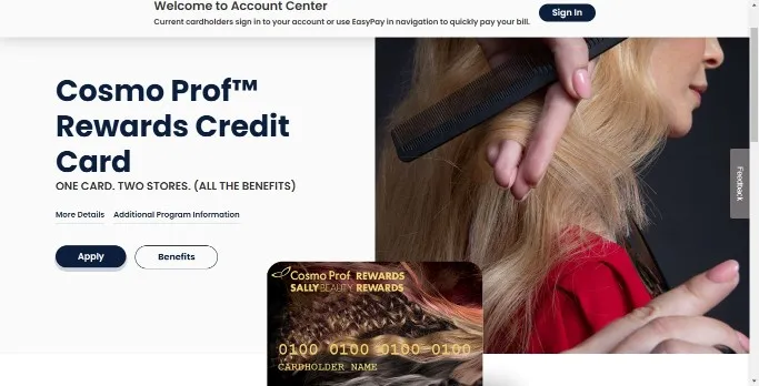 Cosmoprof Credit Card's Dedicated Page at Comenity's Website