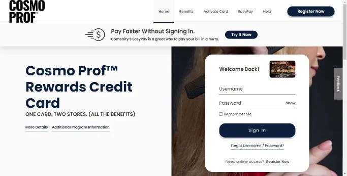 Cosmoprof Credit Card Account Login Page at Comenity's Website