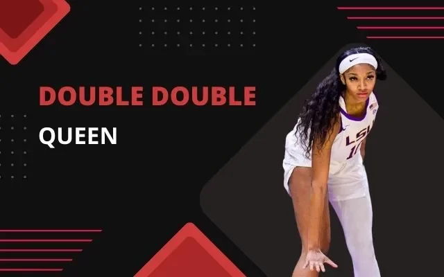 Angel Reese AKA Double Double Queen hand gesturing a basketball dribble