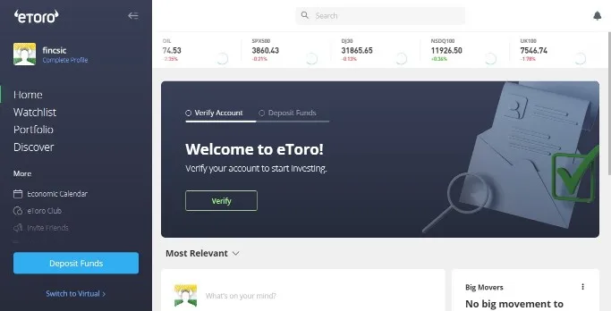 Verification Pop Asking to Verify the Profile on eToro Website