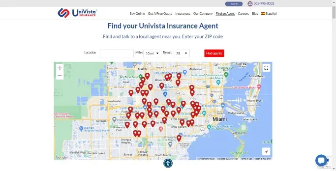 UniVista Insurance Find An Agent Page