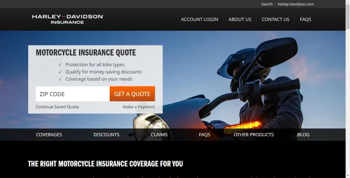 Harley Davidson Insurance Homepage 