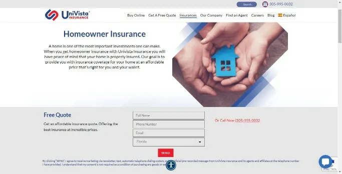 UniVista Insurance Home Insurance Page
