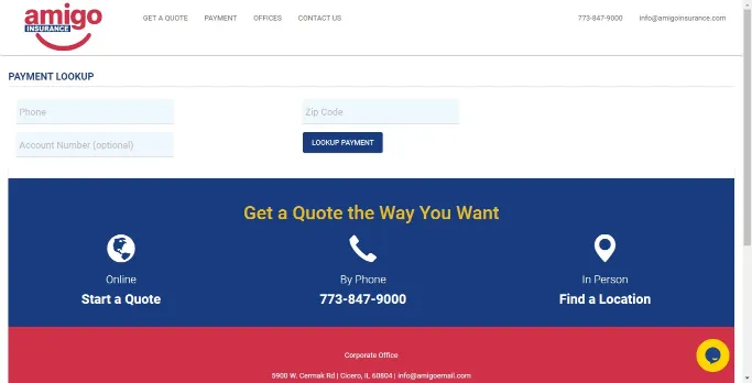 Amigo Insurance Make Payment Page