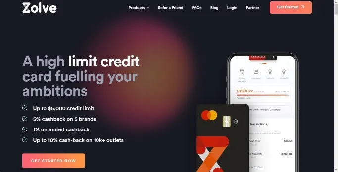 Zolve Credit Card Home Page